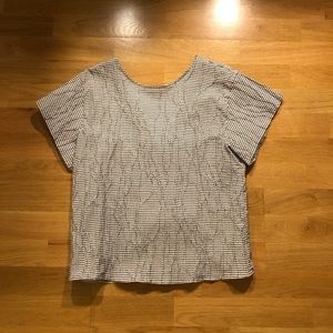 Zara Black & White Short Sleeve Blouse w/ Back Bows